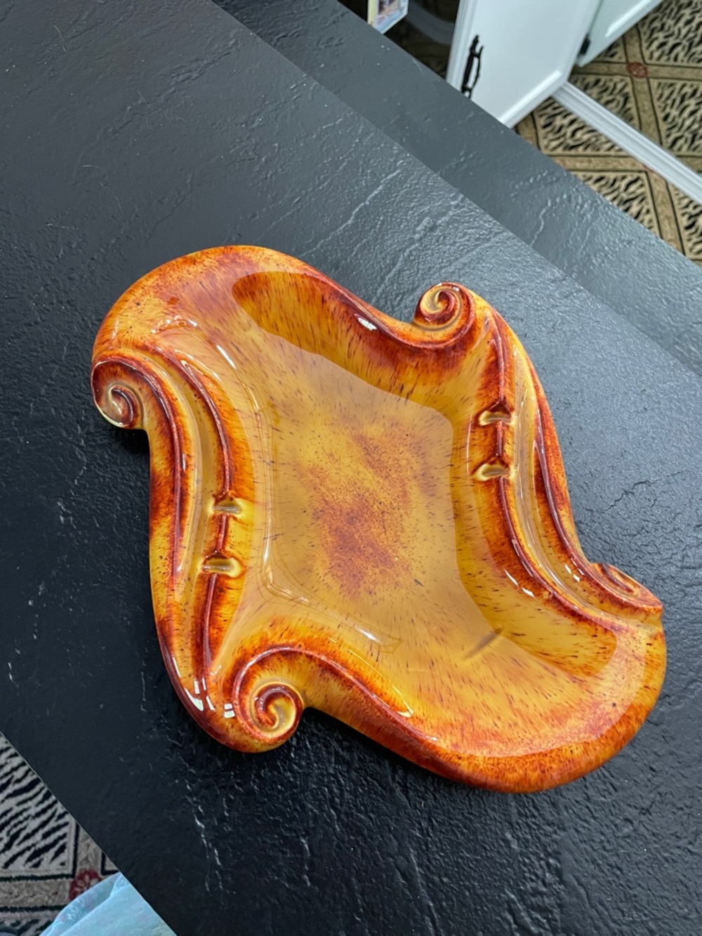 Retro Vintage Decorative Ceramic Dish in Warm Amber Orange. Great for snacks!